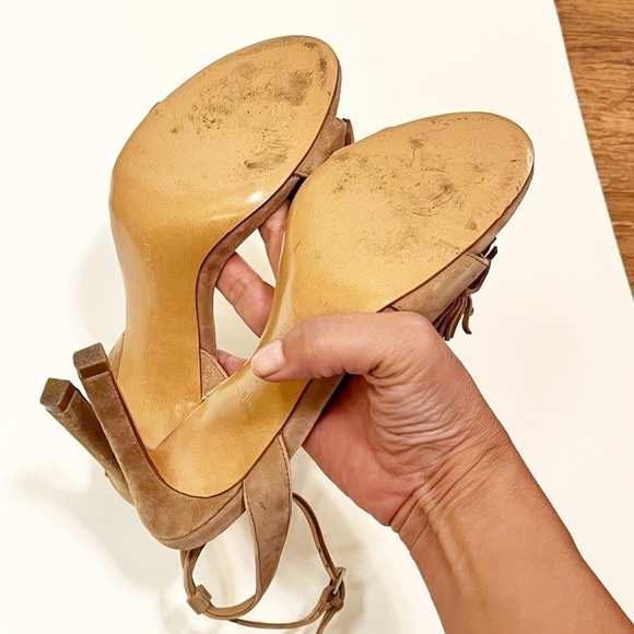 Banana Republic brown tan suede leather "Honey" fringe pumps sandals. Women 8.5 - Picture 14 of 14